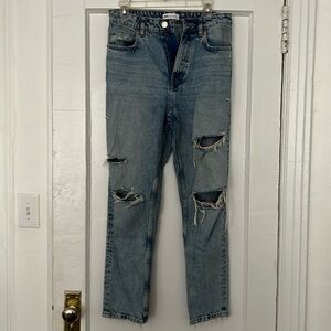 Zara jeans, light wash, high rise, distressed